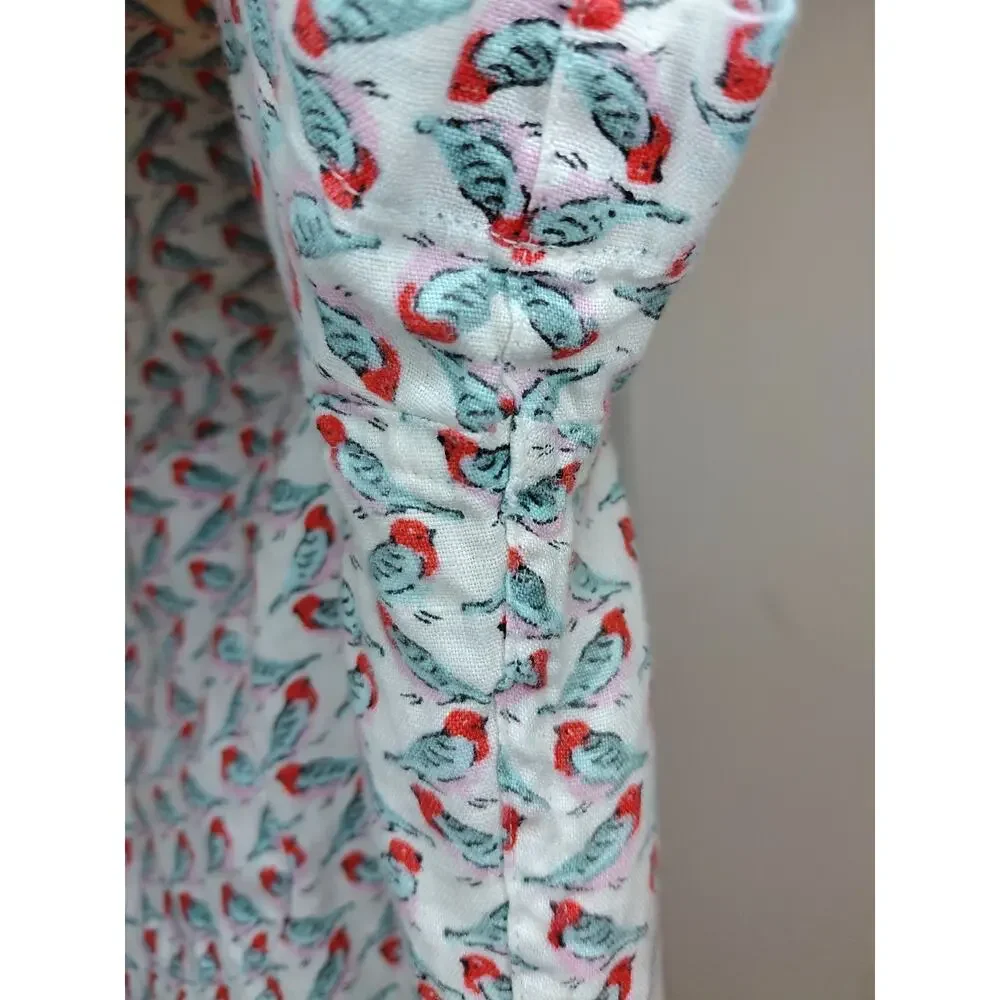 J.Crew Mens 100% Linen Bird Print Shirt Slim Fit Large Short Sleeve Coastal